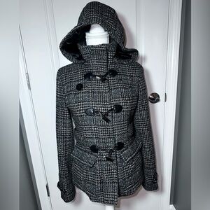 Pink Envelope Wool Blend Toggle Coat Jacket Hooded Gray Black Medium